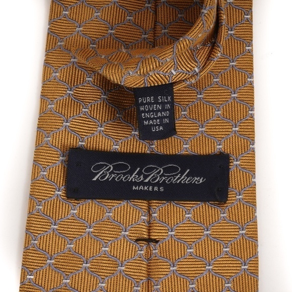 Mustard Yellow Brooks Brothers‎ Makers Spade Chain Fence Pattern Silk Tie​​ - Picture 4 of 4